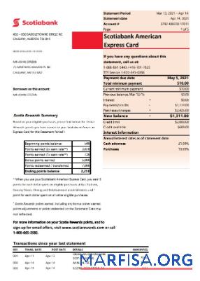 Realistic Canada Scotiabank bank statement word template